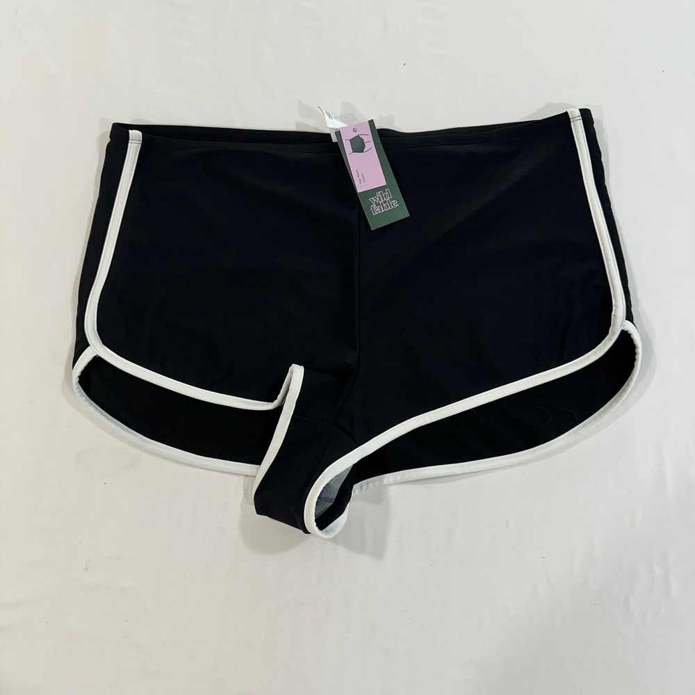 Wild Fable Women Swim Shorts High Waist Cheeky Nylon Retro Black 2X Plus Size